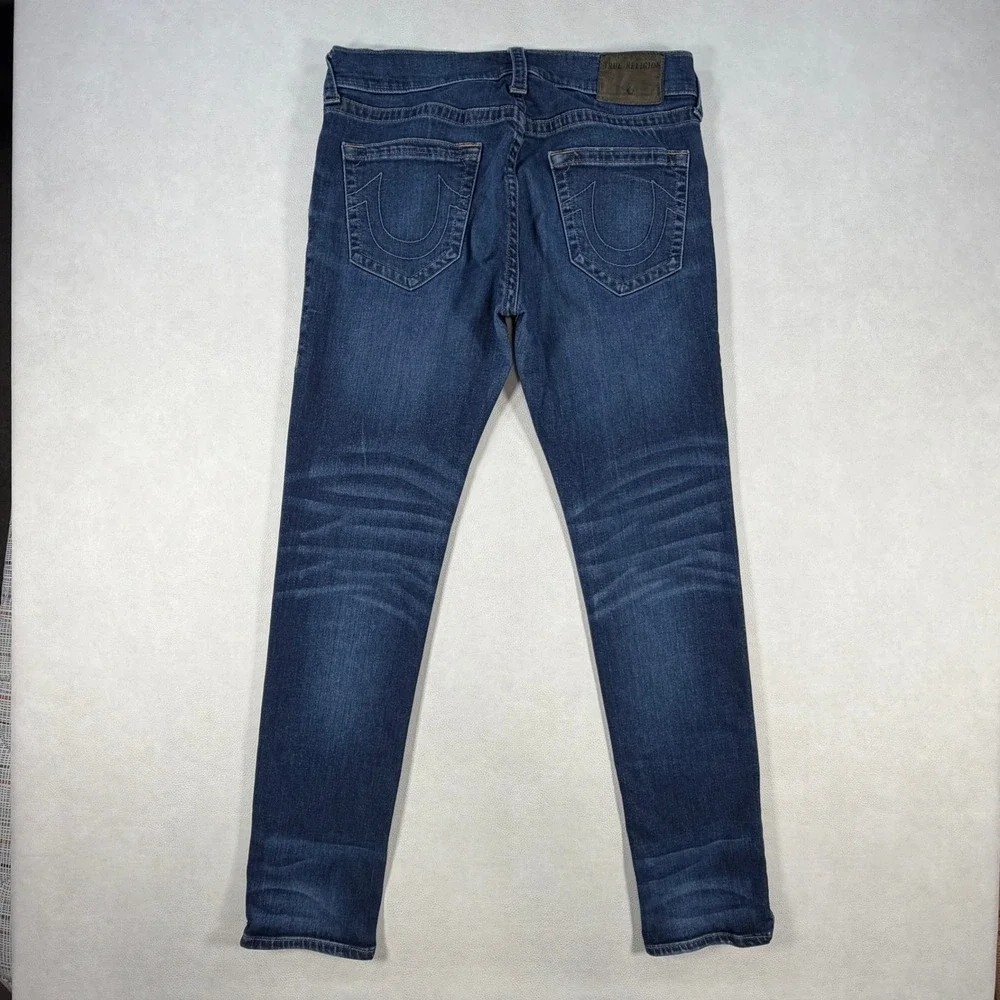 True Religion Rocco Relaxed Skinny Jeans Mens 33x32 Dark Wash Blue Stretch Denim